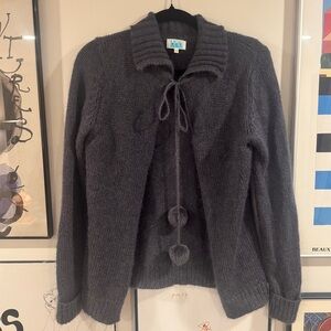 Vintage euro Charcoal Pom Pom tie knit Cardigan Sweater - fits like small